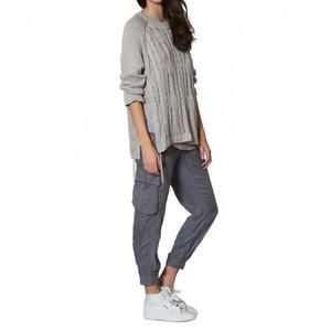 NEW LABEL+THREAD women's lace up cable crew top in fog